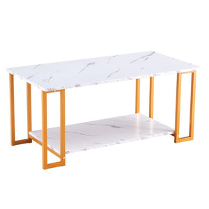 D&N Coffee Table, 2 Layers 1.5cm Thick Marble MDF Rectangle 39.37" L Tabletop Iron Coffee Table , Dining Room
