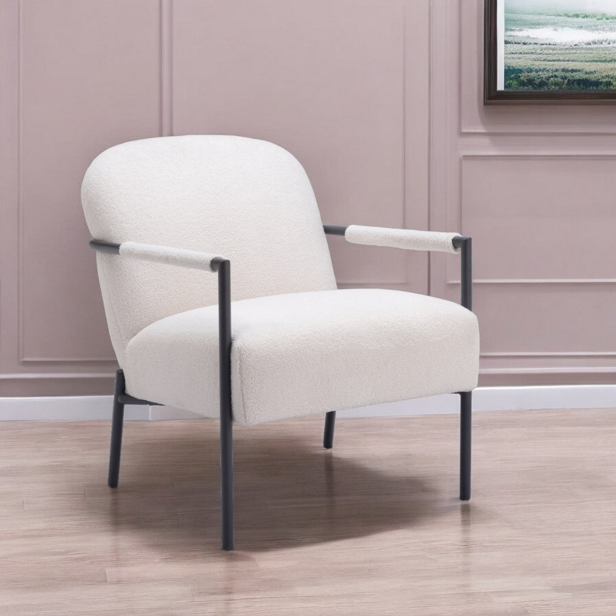 HMS 26\" Ivory Black Sherpa Faux Shearling Arm Chair Reclining Feature for Home Office Living Room Modern Design Home Furniture