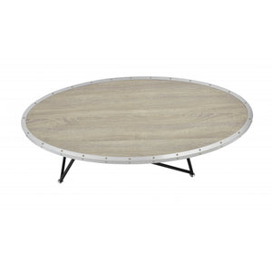 HMS 46\" Natural and Black Wood Round Abstract Coffee Table with Iron Modern Home Décor