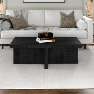 HMS 44\" Black Faux Wood Grain Wabi-Sabi Style Wide Side Table Movable Coffee Table for Living Room Home Furniture