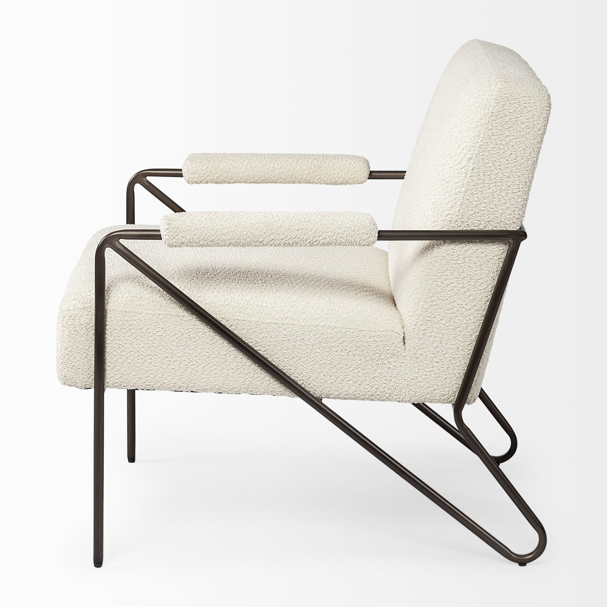 HMS 31 Off-White and Brown Fabric Arm Chair for Living Room