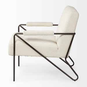 HMS 31 Off-White and Brown Fabric Arm Chair for Living Room