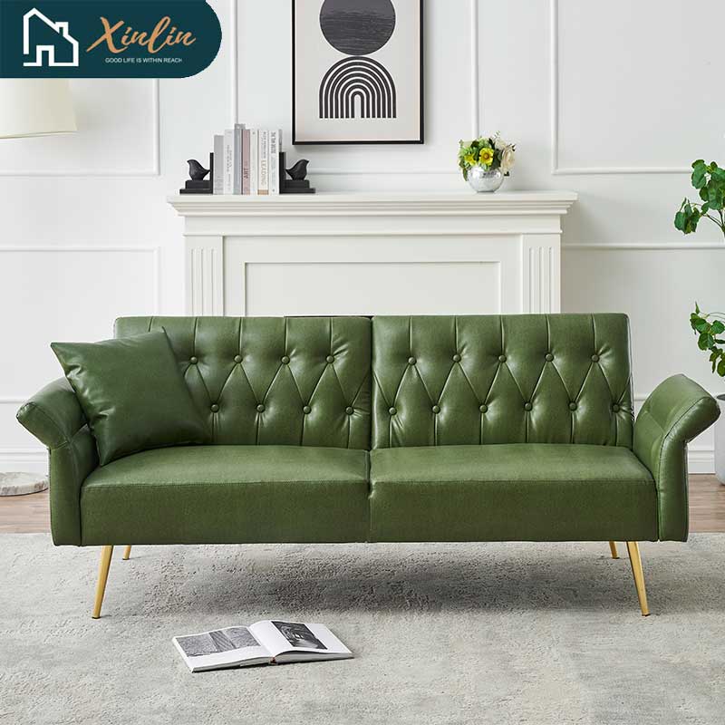 Free Shipping USA Warehouse Modern 67.71 Inch Faux Leather Sofa Bed with Adjustable Armrests Living Room Dining Bedroom Made PVC