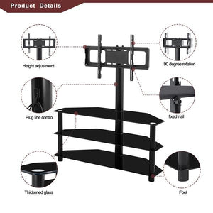 Black 3-Tier Multi-Function TV Stand with Height Adjustable Bracket Swivel Functionality