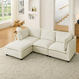 Convertible Sectional Sofa Couch with Ottoman, Cloud Couch 3 Seat L Shaped Sofa with Padded Armrests Cloud Sofa for Living Room