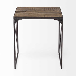 HMS 23 Inch Brown Solid Wood Square End Table Convertible Farmhouse Style Living Room or Entry Side Table