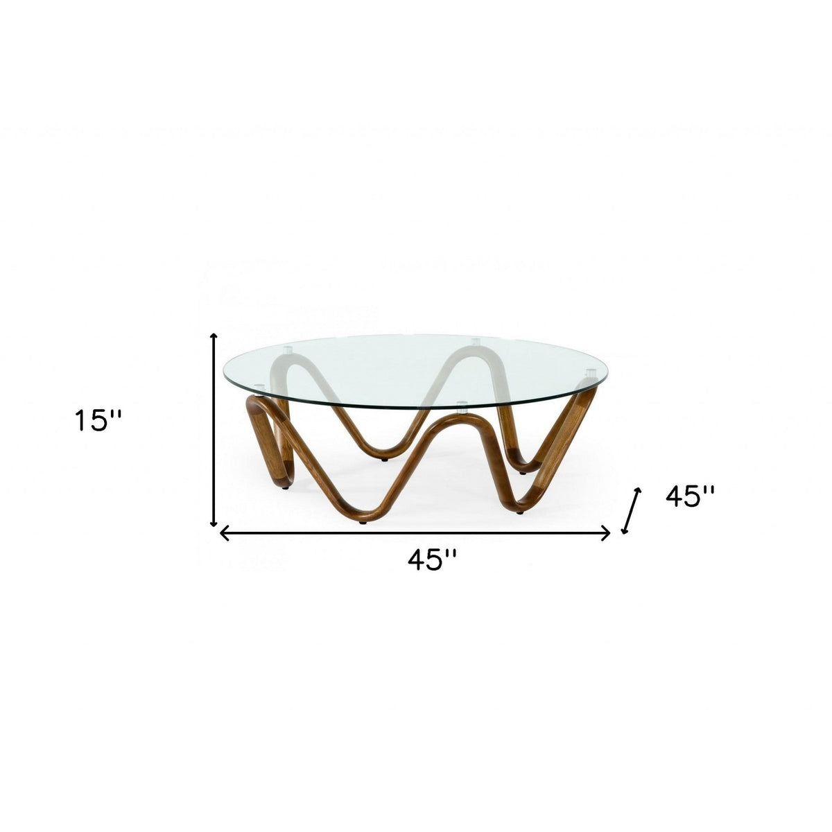 HMS 45 Clear and Brown Glass Round Abstract Solid Wood Coffee Table