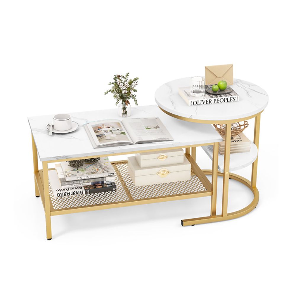 Set of 2 Nesting Coffee Tables with Extra Storage Shelf for Living Room Decor