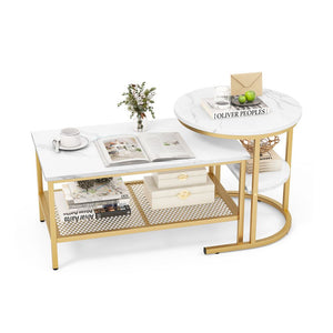 Set of 2 Nesting Coffee Tables with Extra Storage Shelf for Living Room Decor