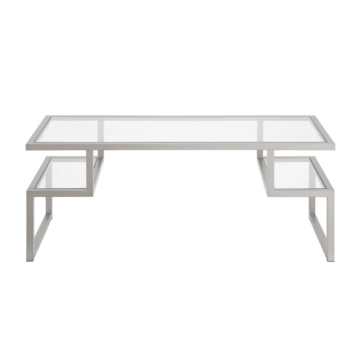 HMS 45 Convertible Silver Glass Steel Coffee Table Two Shelves Tempered Glass Top Farmhouse Style Side for Tea for Living Room